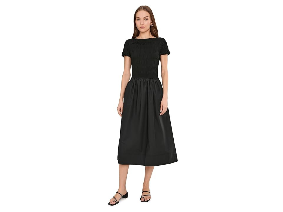 Madewell Smocked Boatneck Midi Dress Women's Dress Jet Black : 2XS (Women's 000), Cotton/Denim | Zappos