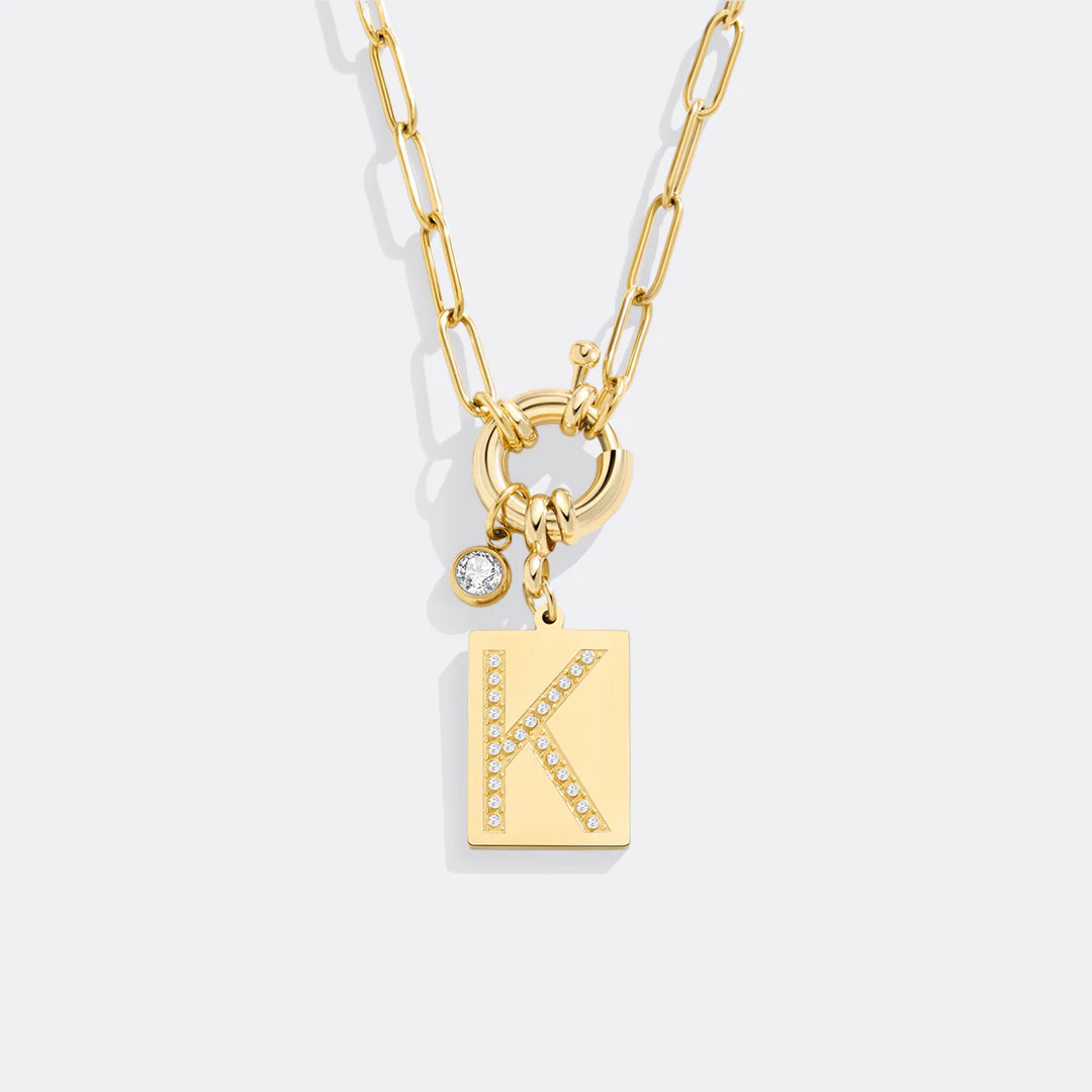 Pave Initial Pendant Necklace with Paperclip Chain | Mint & Lily