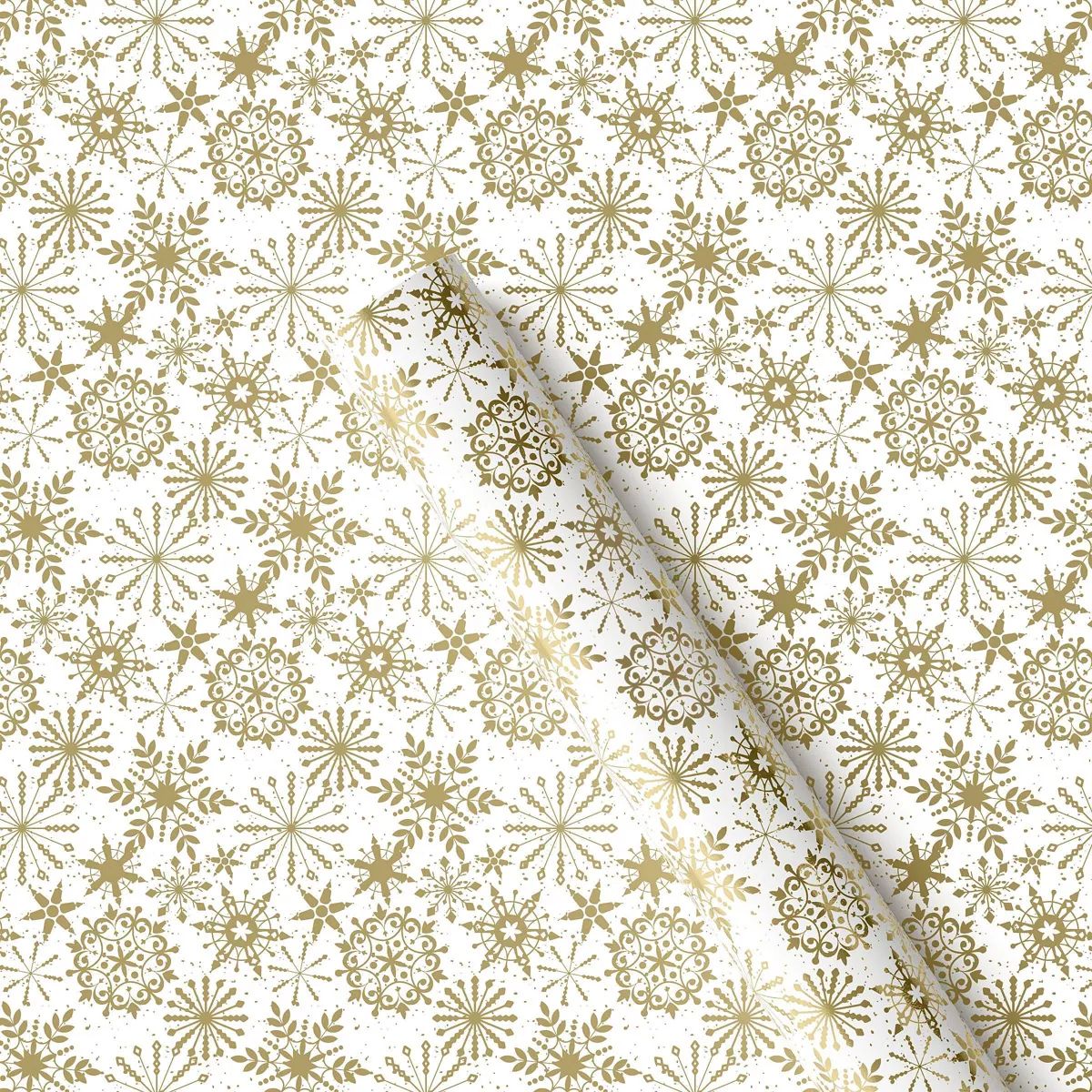 25 sq ft Snowflake Christmas Gift Wrap White/Gold - Wondershop™ | Target