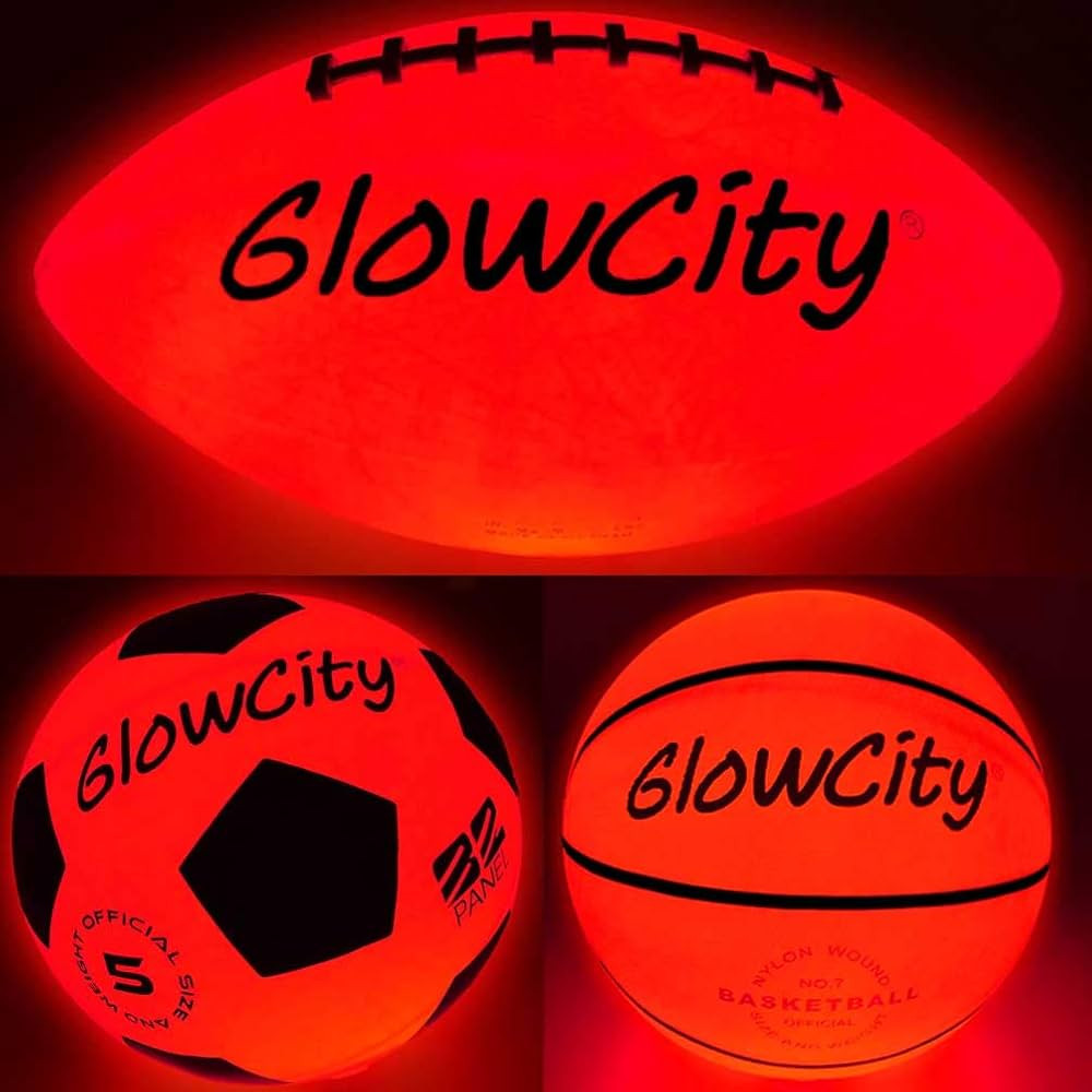 GlowCity Glow Balls for Kids - Pack of 3 with Official Sized Glow in The Dark Football, LED Baske... | Amazon (US)