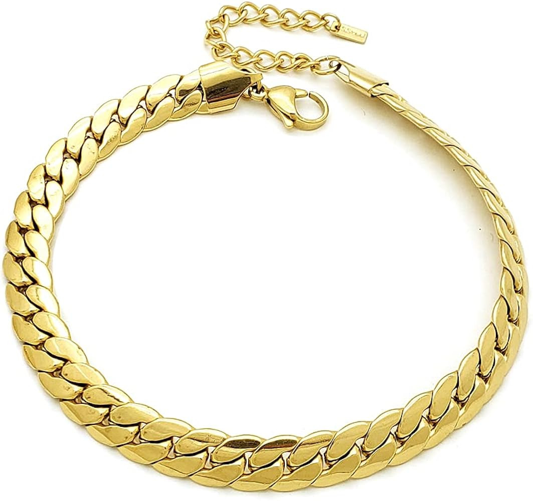 Stainless Steel Cuban, Rope Chain Anklet for Women Adjustable Ankle Bracelet Waterproof Beach Fas... | Amazon (US)