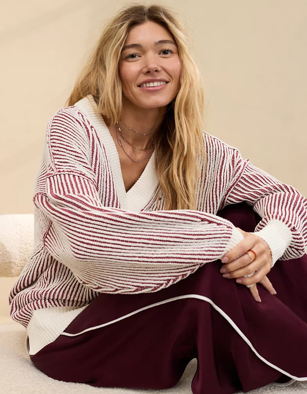 Aerie Beyond Chenille V-Neck Sweater | Aerie