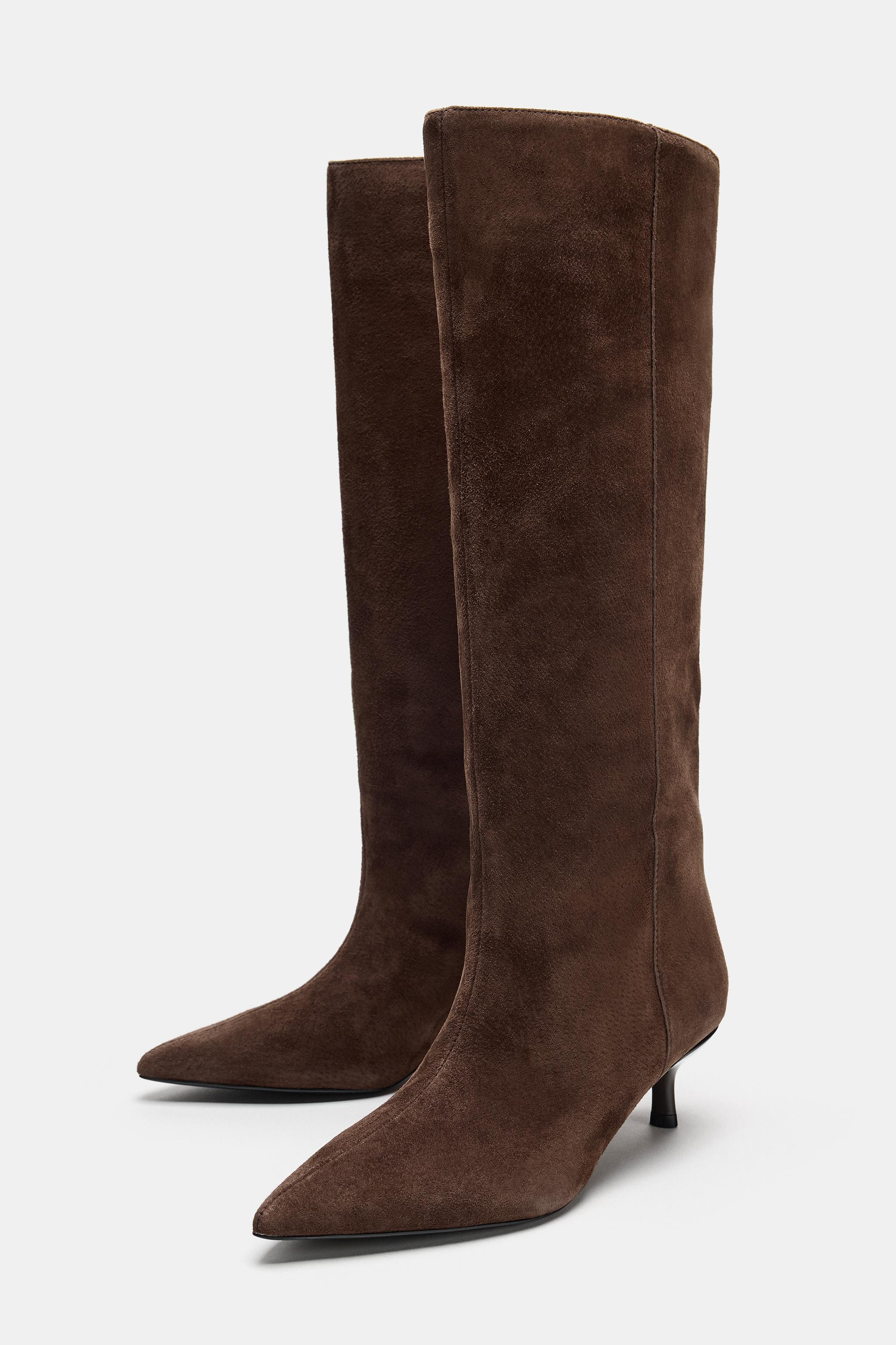 SPLIT SUEDE KITTEN HEEL BOOTS | Zara UK