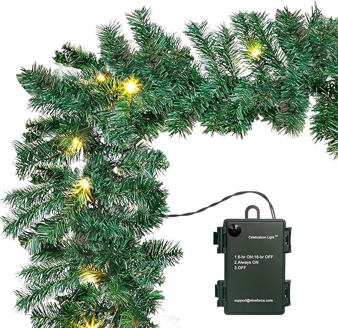 10Ft Pre-lit Christmas Garland with 50 LED Lights- Battery Operated String Light with Timer-Water... | Amazon (US)
