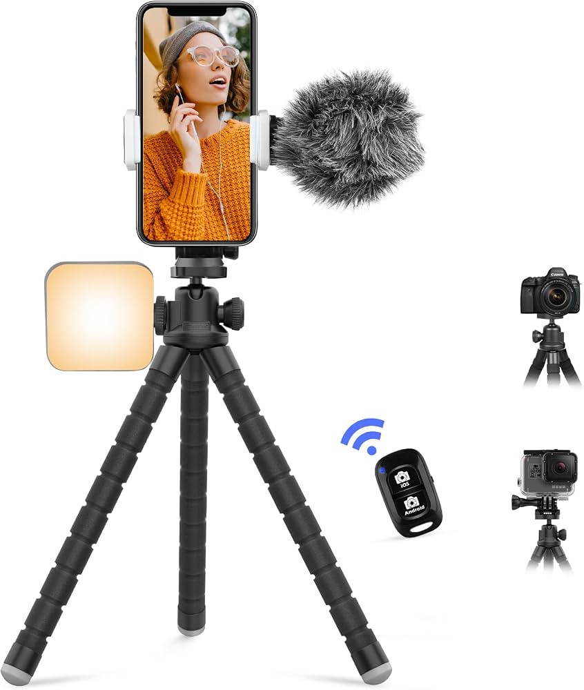 Aureday Cell Phone Tripod, Flexible Mini Tripod with Remote and Cold Shoe, Small Tripod Stand for... | Amazon (US)