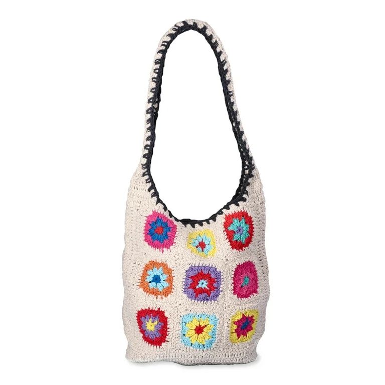 No Boundaries Women's Crochet Festival Hobo Bag, Natural Granny Floral | Walmart (US)
