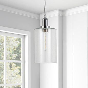 Hailey Home Nora Polished Nickel Traditional Seeded Glass Cylinder Hanging Pendant Light | Lowe's