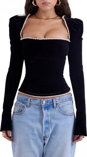 Noa Puff Shoulder Velvet Top | Nordstrom