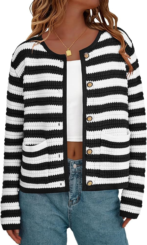 BTFBM Women Cropped Cardigan Sweaters Fall Fashion Button Down Long Sleeve Chunky Knit Open Front... | Amazon (US)