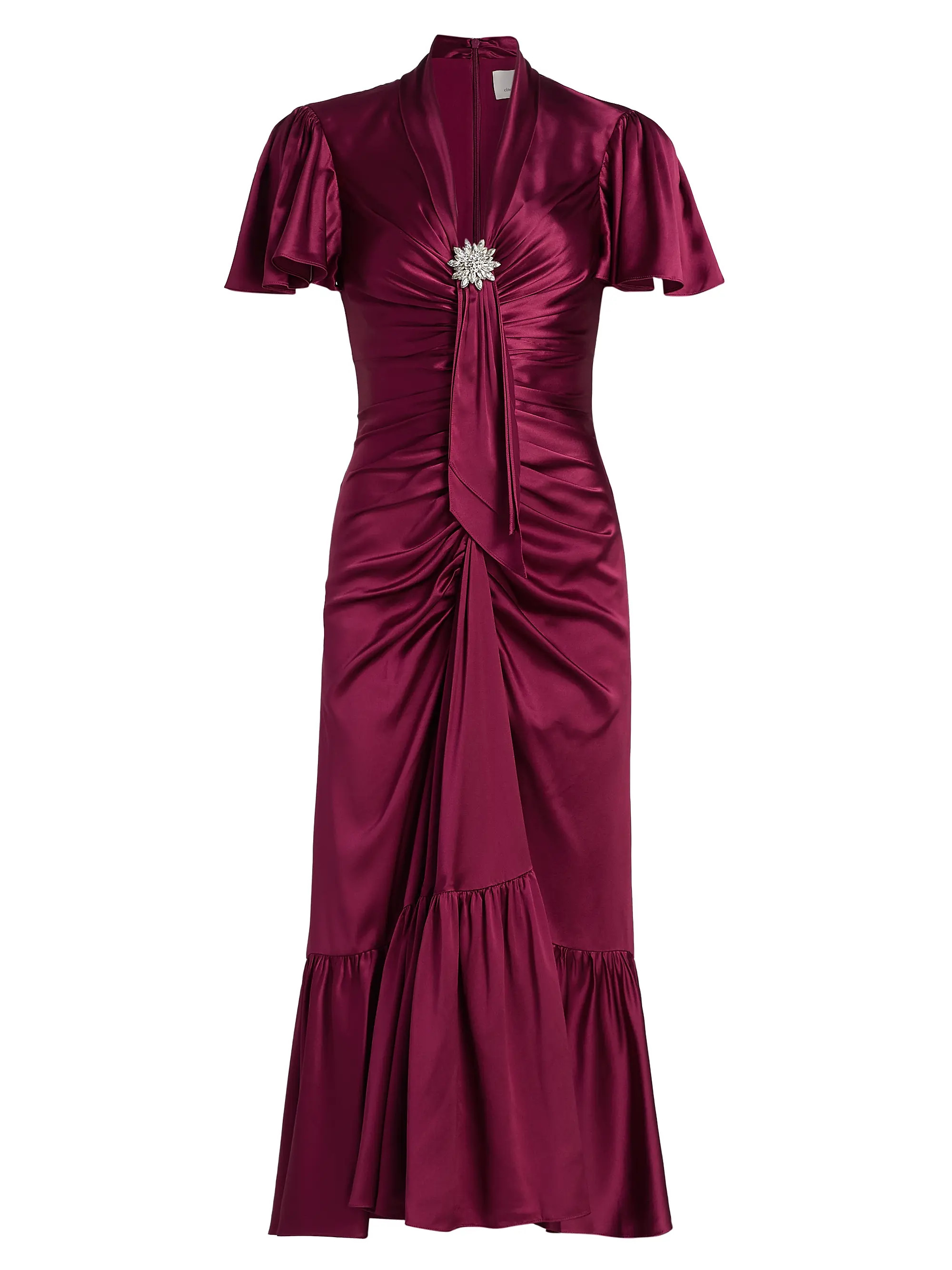 Peeta Crystal Brooch-Embellished Satin Cocktail Dress | Saks Fifth Avenue