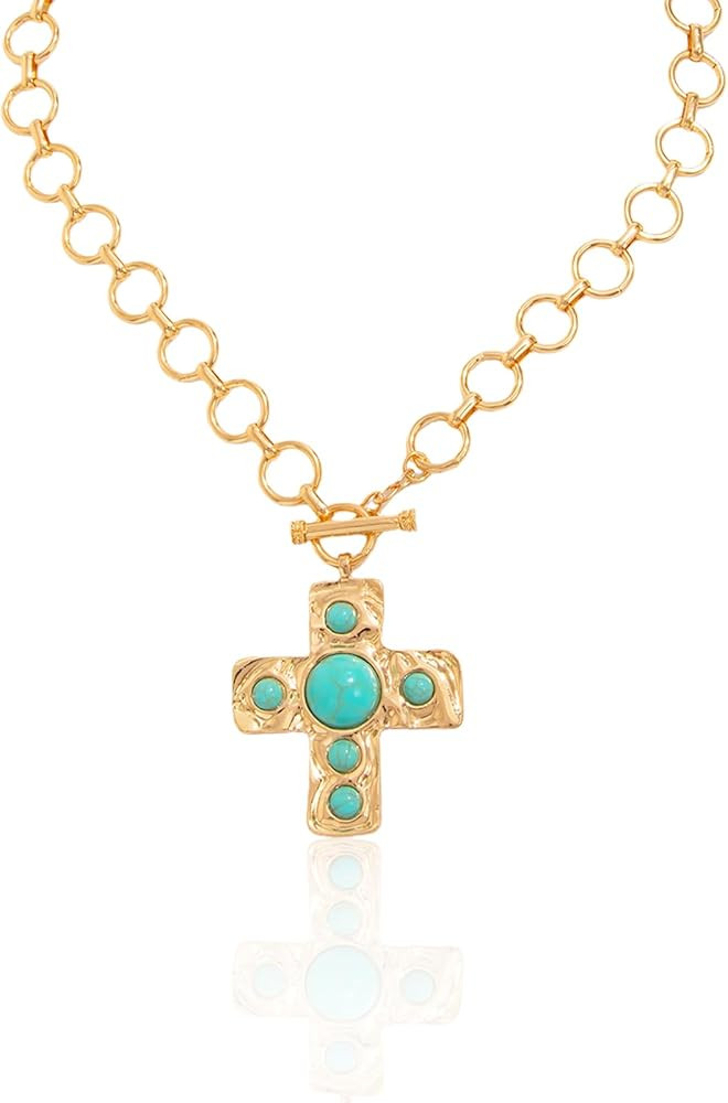 Chunky Cross Necklace for Women Trendy Paperclip Chain Necklace Cross Pendant Herringbone Necklac... | Amazon (US)