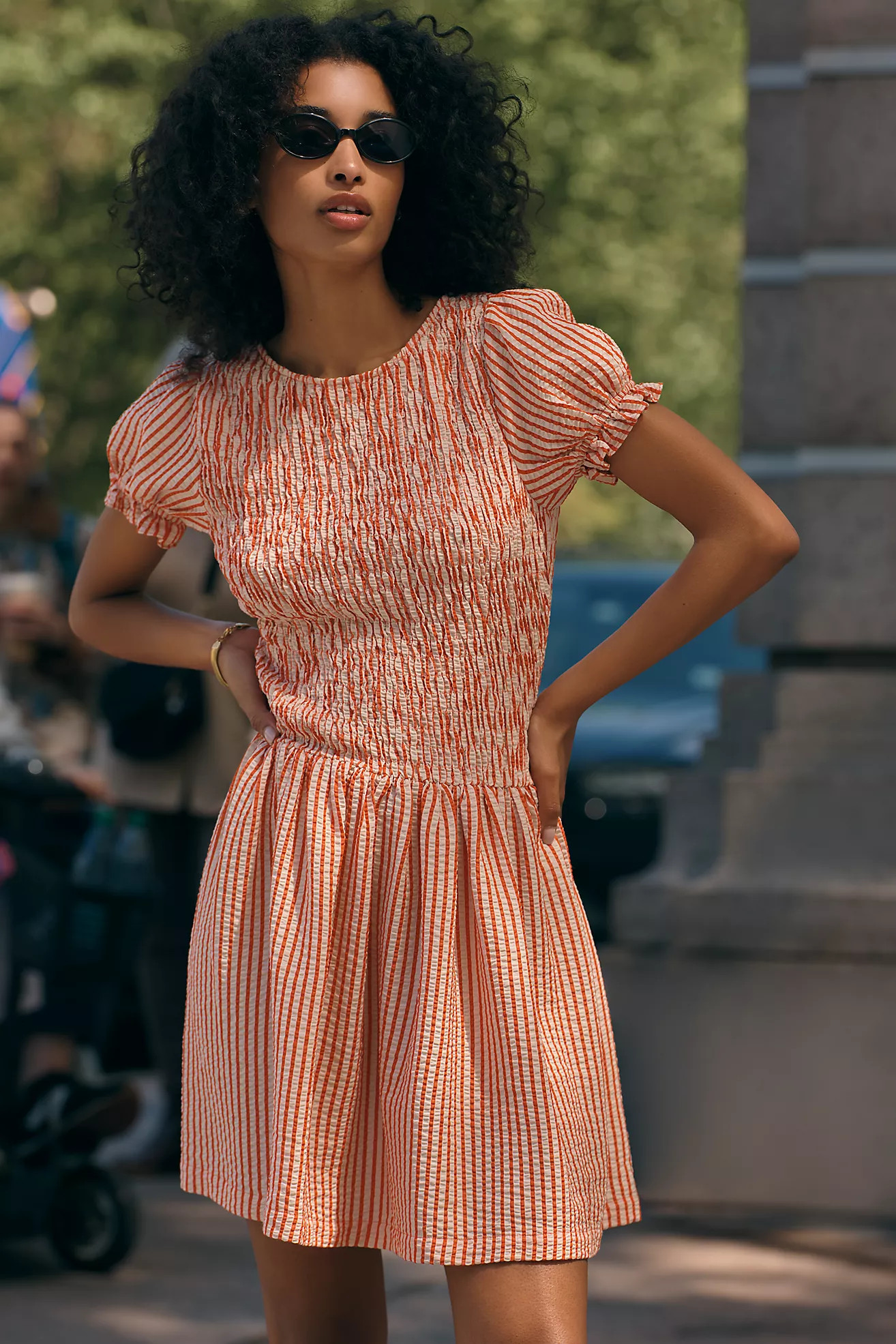 Maeve Margie Smocked Stripe Midi Dress | Anthropologie (US)