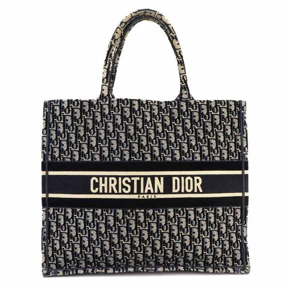 100% Authentic Christian Dior Oblique Book Large Velvet Navy Tote Bag | Poshmark
