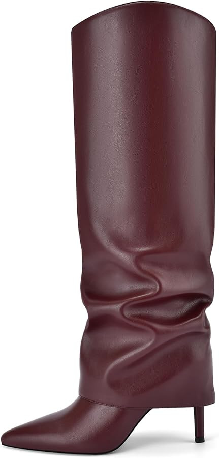 Vaslemuse Womens Fold Over Knee High Boots Stiletto High Heel Slouchy Tall Boots Pointed Toe Sexy... | Amazon (US)