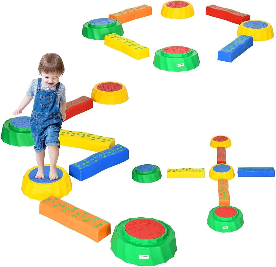Outsunny 8 PCS Stepping Stones Kids Balance Beam w/Non-Slip Surface and Bottom, Stackable Steppin... | Amazon (UK)