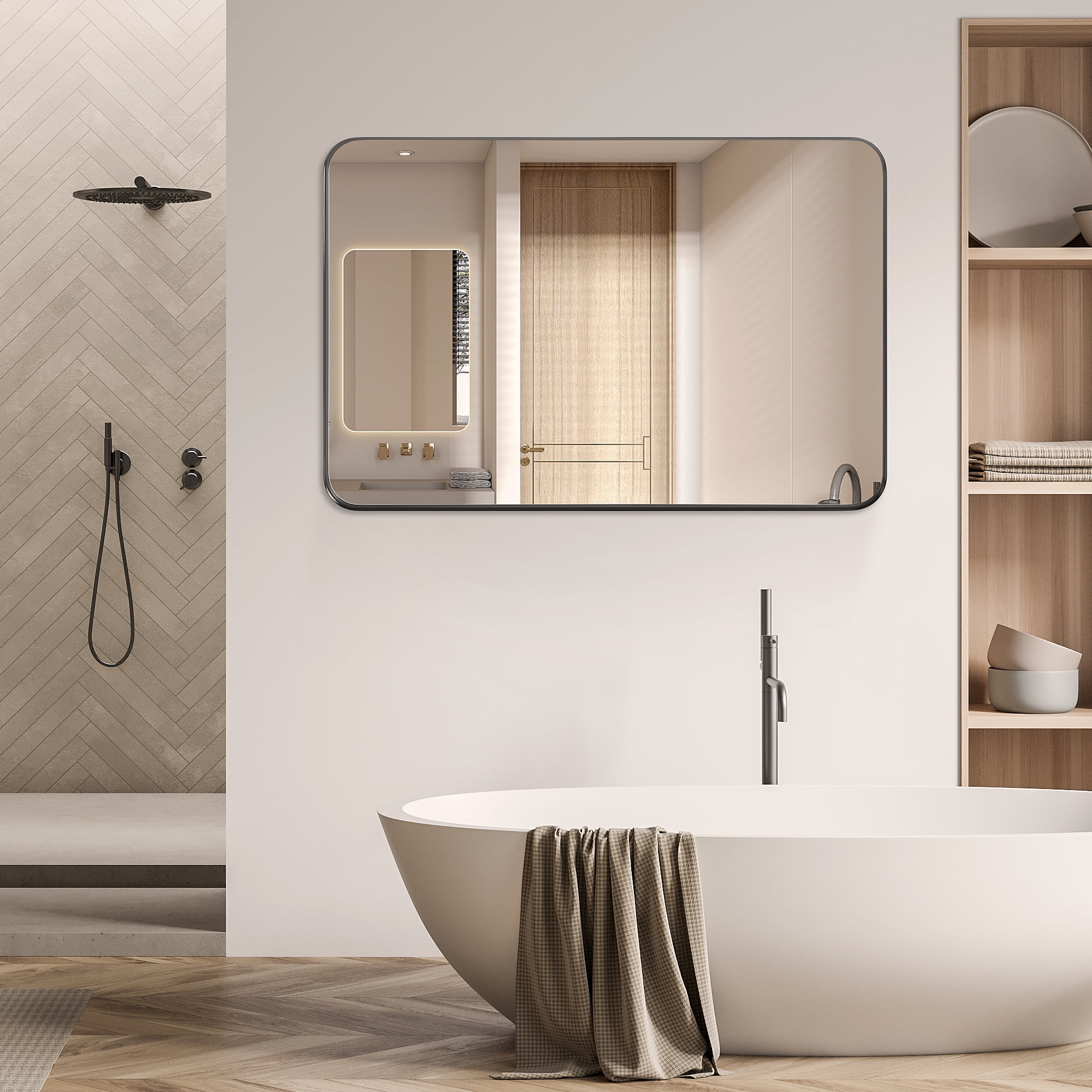 EDX Bathroom Mirror 36"x 24" Wall Mirror with Rectangular Metal Frame, Black | Walmart (US)