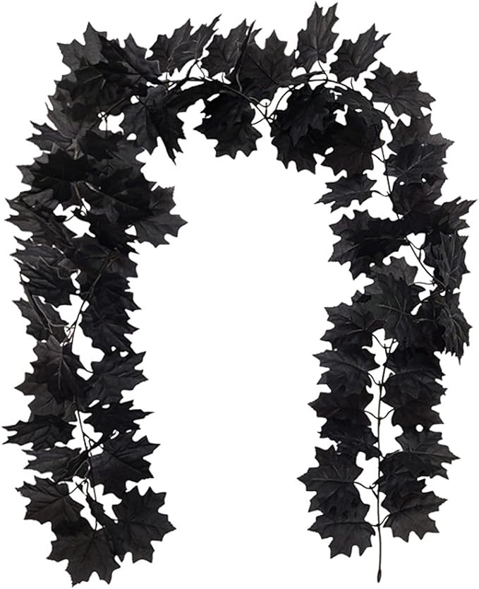 LEMCC 6ft Artificial Maple Leaf Garland Fall Hanging Black Maple Leaf Vine Artificial Autumn Foli... | Amazon (US)