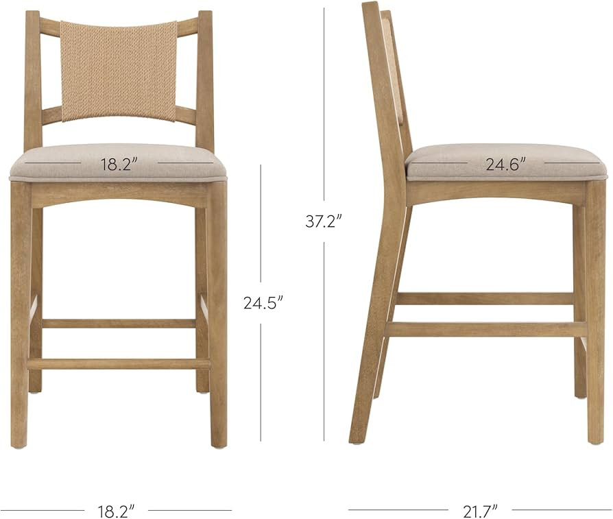 Nathan James Elodia Boho Counter Height Bar Stool with Back, Woven Seagrass Backrest and Solid Wo... | Amazon (US)