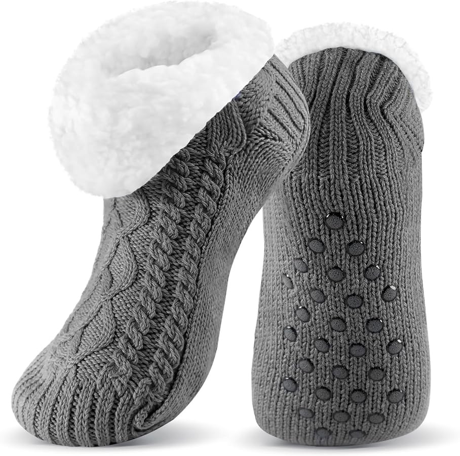 UUMIAER Slipper Socks for Men with Grippers, Mens Fuzzy Thermal Winter Cozy Fleece-Lined Warm Non... | Amazon (US)