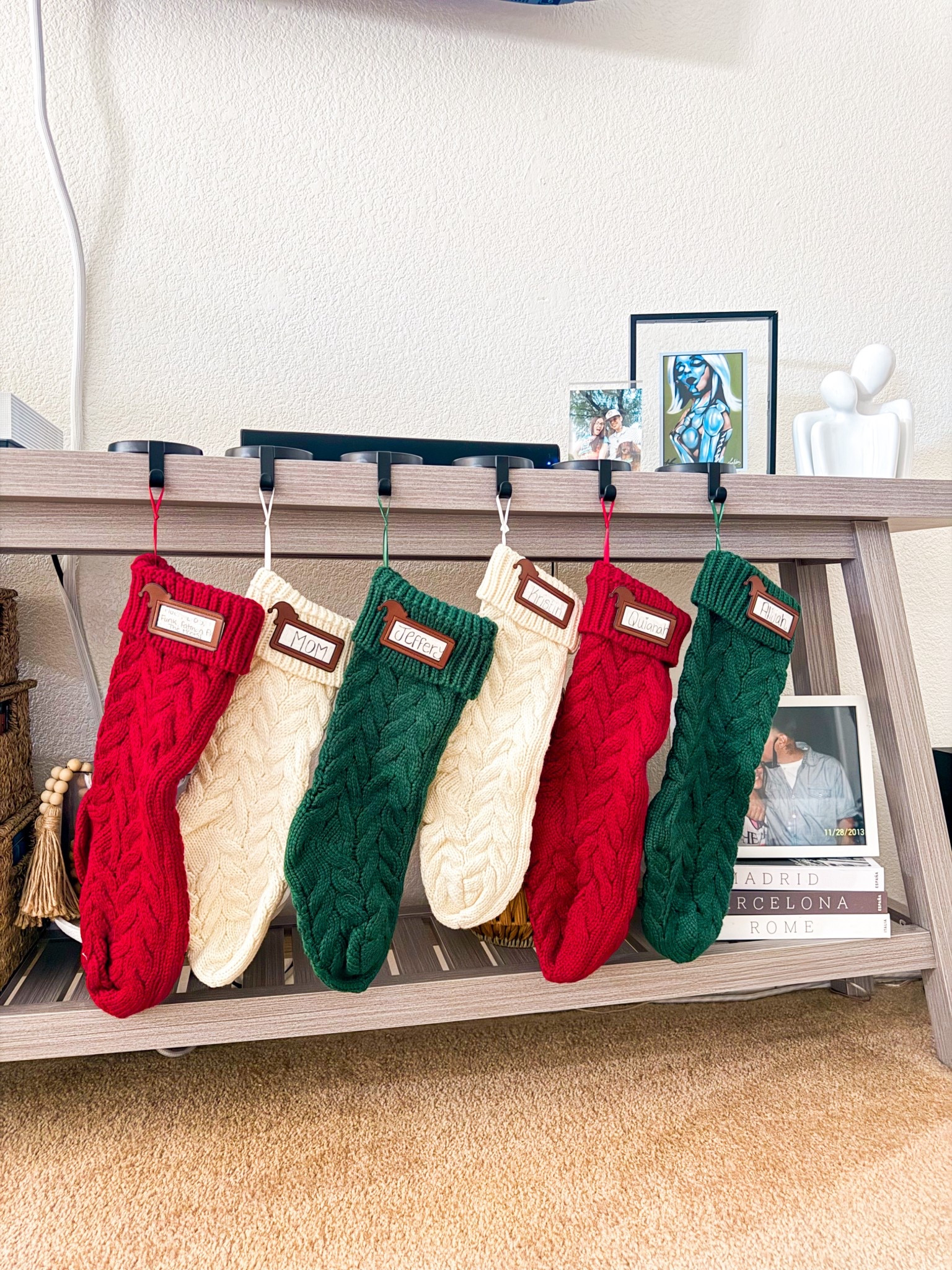 Snagged these Christmas stockings & mantle holders last year. Loved the added name tag slot! Both are great quality and the mantle stocking holder has some weight to it. 

#FoundItOnAmazon #ChristmasDecor #ChristmasFinds #Christmas2025 


#LTKHoliday #LTKHome #LTKFindsUnder50