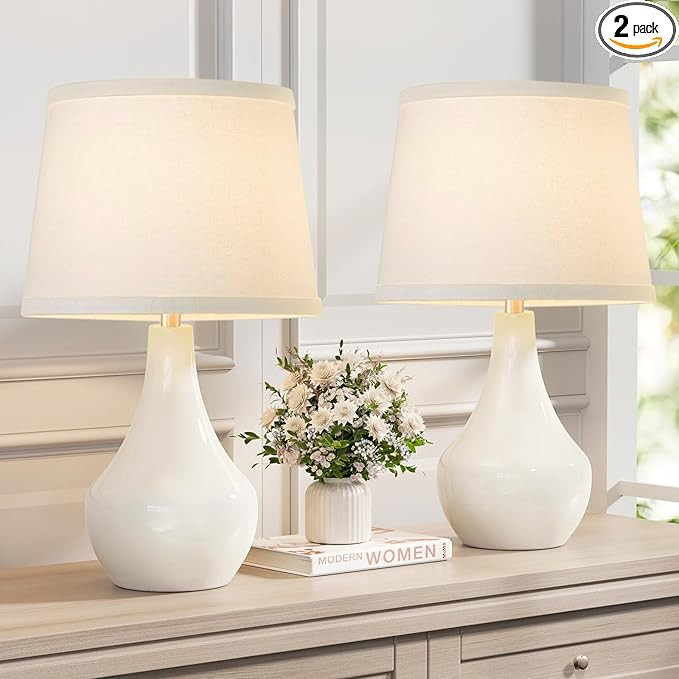 Seealle Modern Ceramic Table Lamps for Night Stands - Bedside Lamps Set of 2 for Nightstand, 19.4... | Amazon (US)