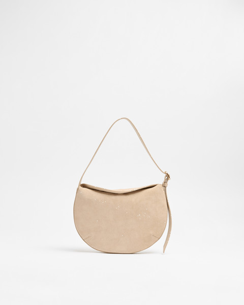 Premium Suede Leather Crescent Shoulder Bag - Sand | Target AU