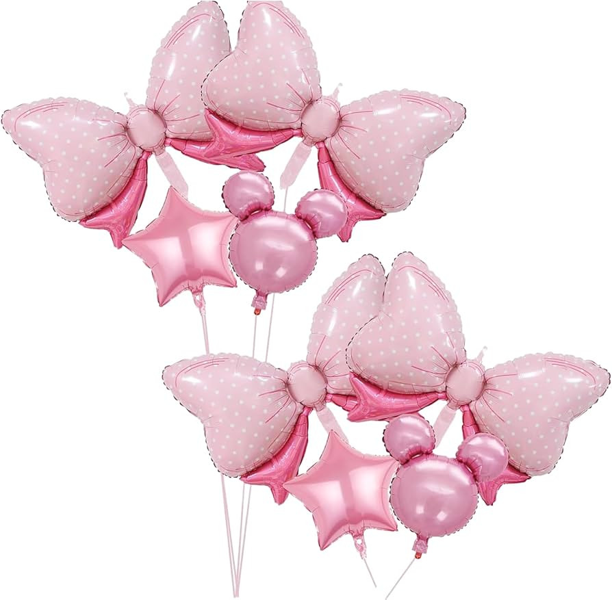 8PCS Pink Mouse Ear Balloons - Mouse Birthday Decorations, Jumbo 35-Inch Foil Bow Balloons, Party... | Amazon (US)