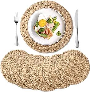 YANGQIHOME 6 Pack, Round Woven Placemats, Natural Water Hyacinth Place mats, Braided Straw Table ... | Amazon (US)