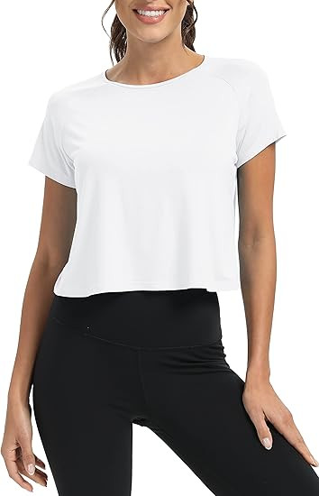 Mippo Workout Tops for Women Cropped Split Back Athletic Gym Exercise Shirts Loose Fit | Amazon (US)