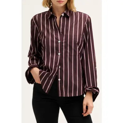 Madewell The Signature Stripe Y-Neck Shirt in Port Blue Stripe at Nordstrom, Size Medium | Nordstrom