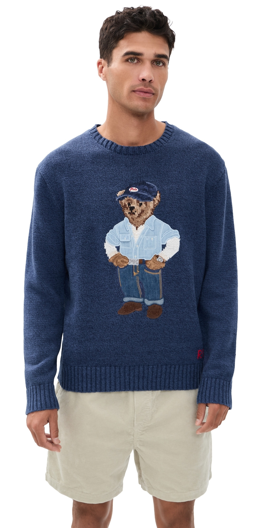 Polo Ralph Lauren Original Label Cotton Linen Denim Bear Crewneck Sweater Light Navy M | Shopbop