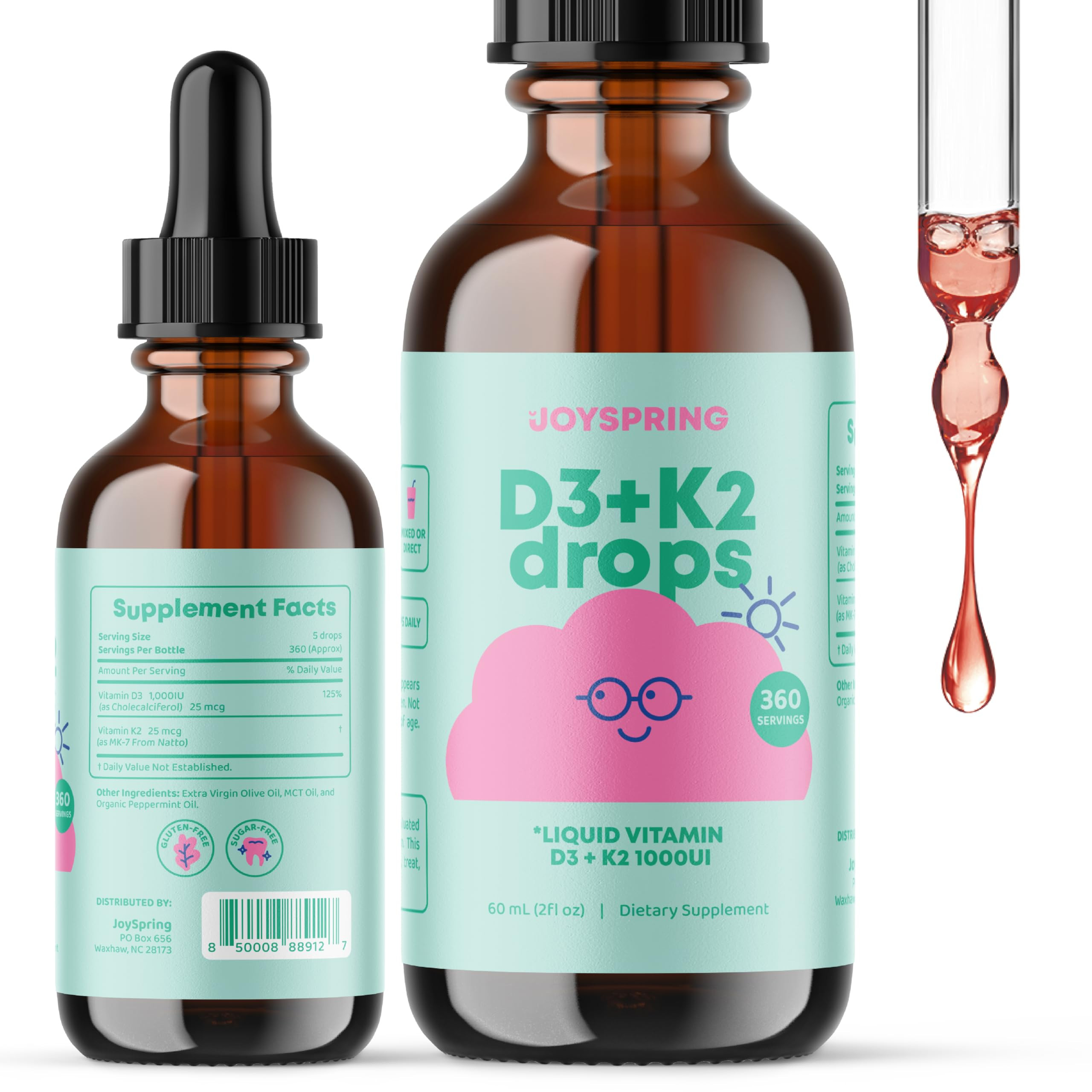 JoySpring Vitamin D3 Kids Drops with K2 – Liquid Supplement for Calcium Absorption & Joint Heal... | Amazon (US)