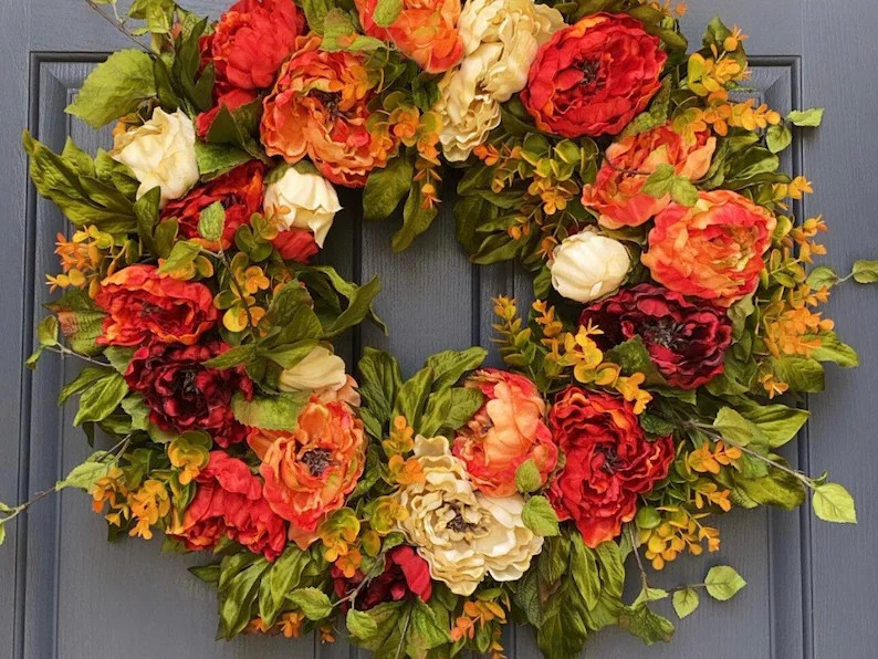 Floral Summer to Fall Wreath \u2013 Peony Door Wreath - Etsy | Etsy (Global)