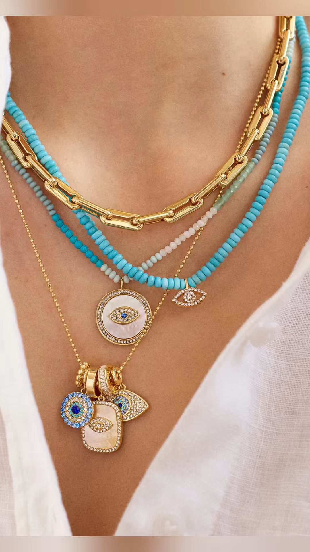 This necklace features positive evil eye charms to manifest positivity and keep jealousy away. Wear it alone or pair it with simple, dainty necklaces to create necklace layers with meaning.


#LTKStyleTip #LTKWatchNow