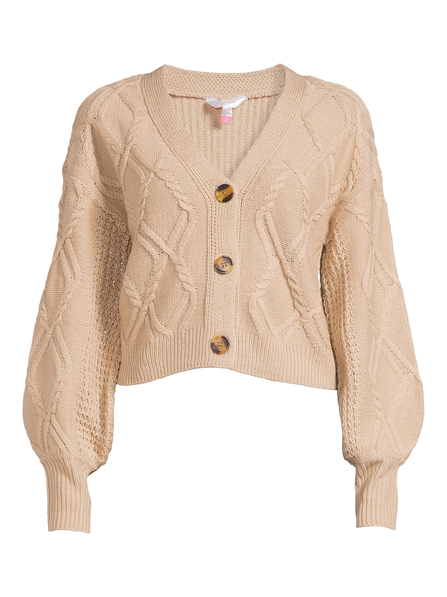 No Boundaries Junior's V-Neck Cable Cardigan - Walmart.com | Walmart (US)