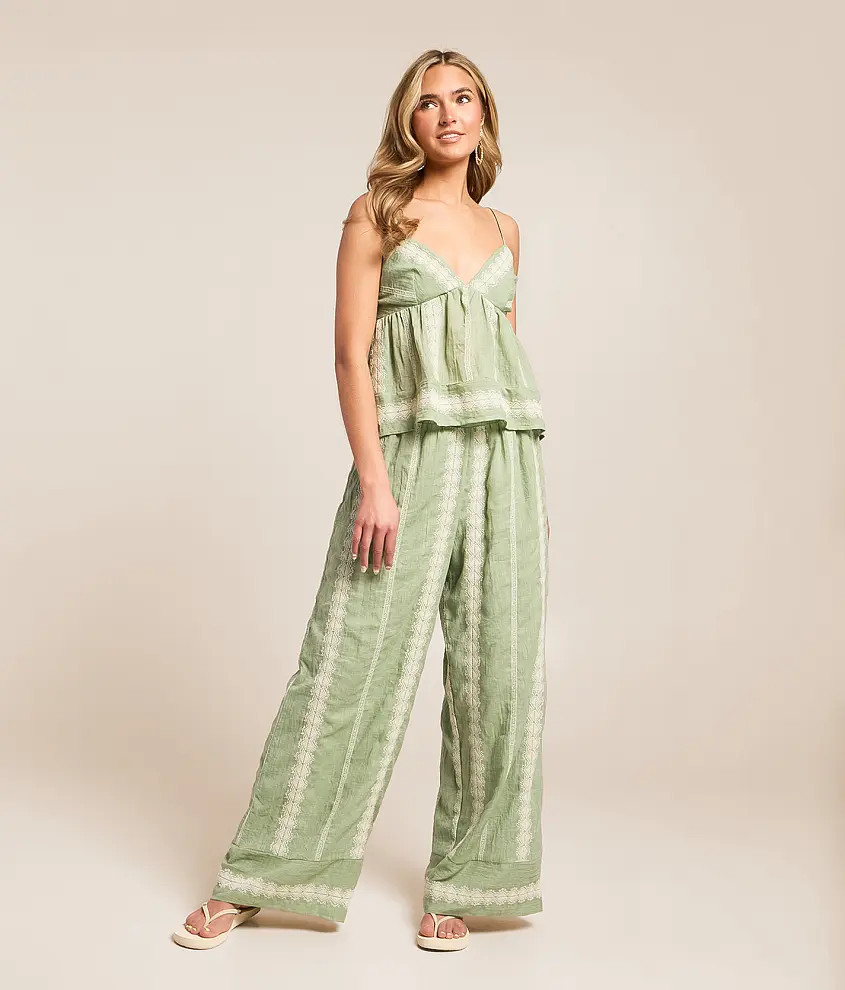 Embroidered Eyelet Wide Leg Beach Pant | Buckle