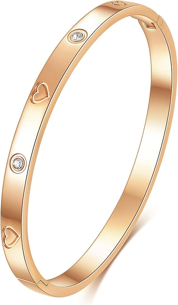 Stainless Steel Crystal Cubic Zirconia Bracelet 18K Gold Plated Women Bracelet Titanium Steel Ban... | Amazon (US)