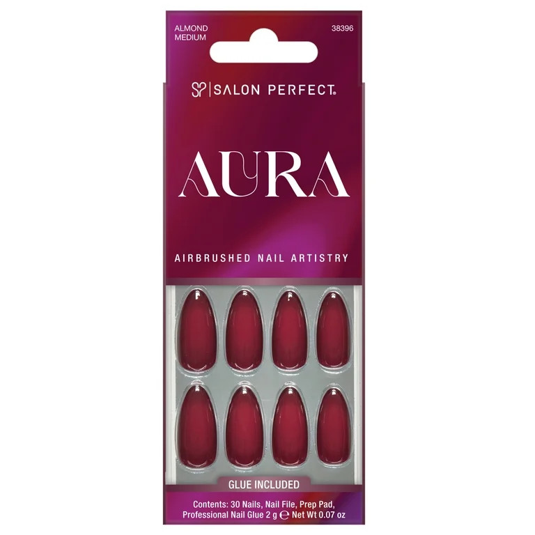 Salon Perfect Artificial Fake Press Ons, 367 Aura, Burgandy, Medium Almond, File, Glue and Prep P... | Walmart (US)