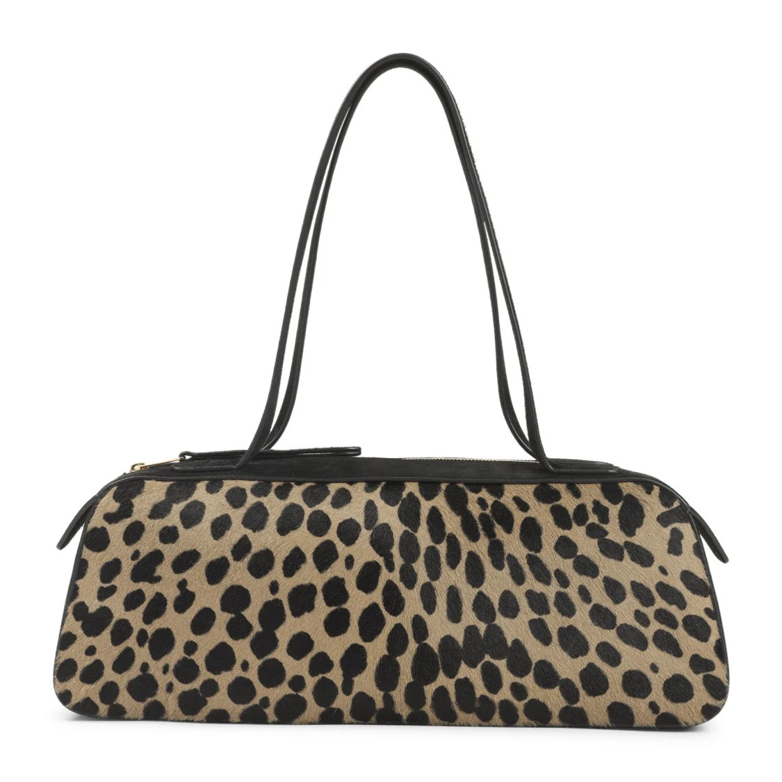 Nude Leather Shoulder Bag With Leopard Print Accents | Shop Simon