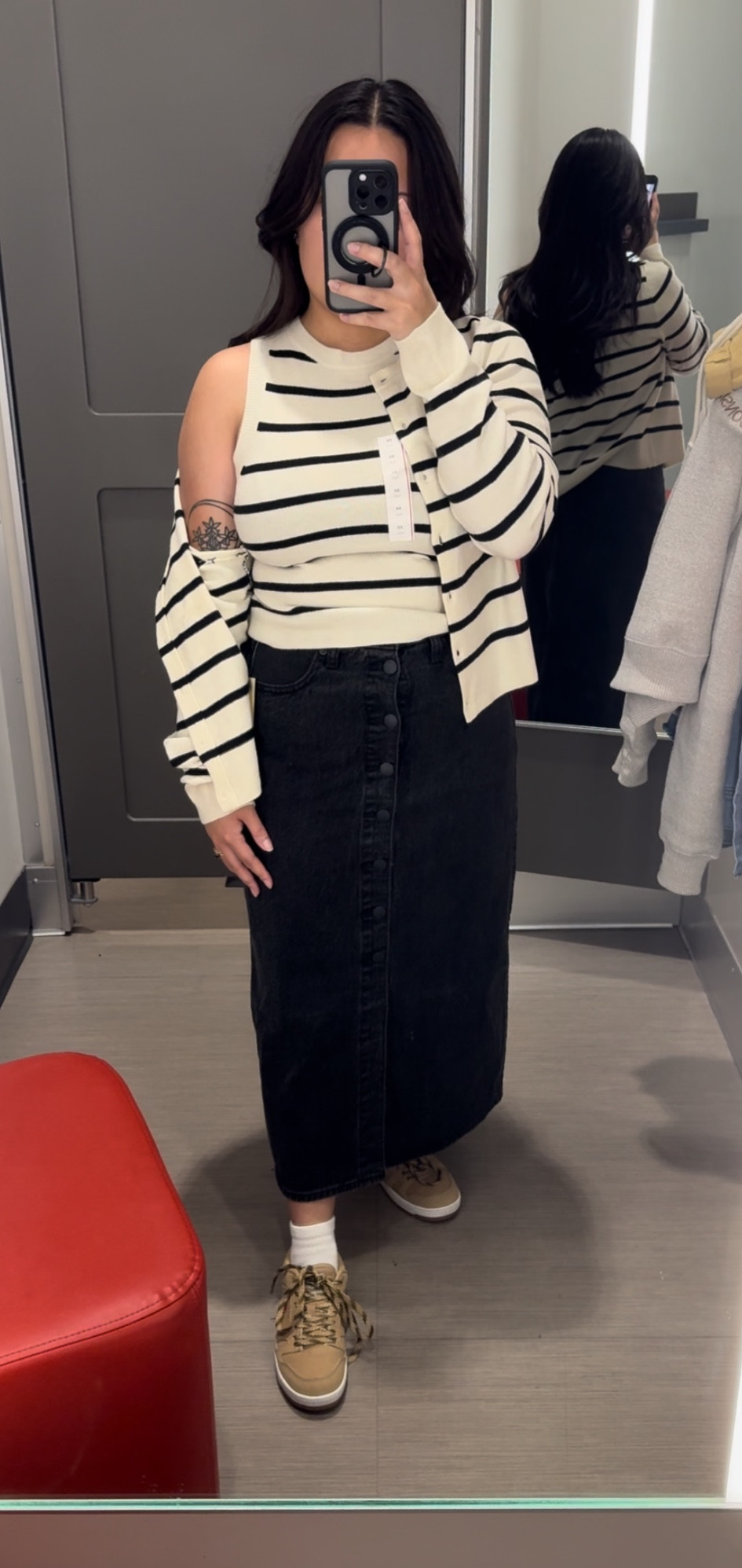 Target Outfit Idea! I can’t find this exact skirt online yet, but I’ll update it once it is  
Cardigan: S
Sweater Tank: XS
Skirt: 4

#LTKStyleTip #LTKSaleAlert #LTKFindsUnder50