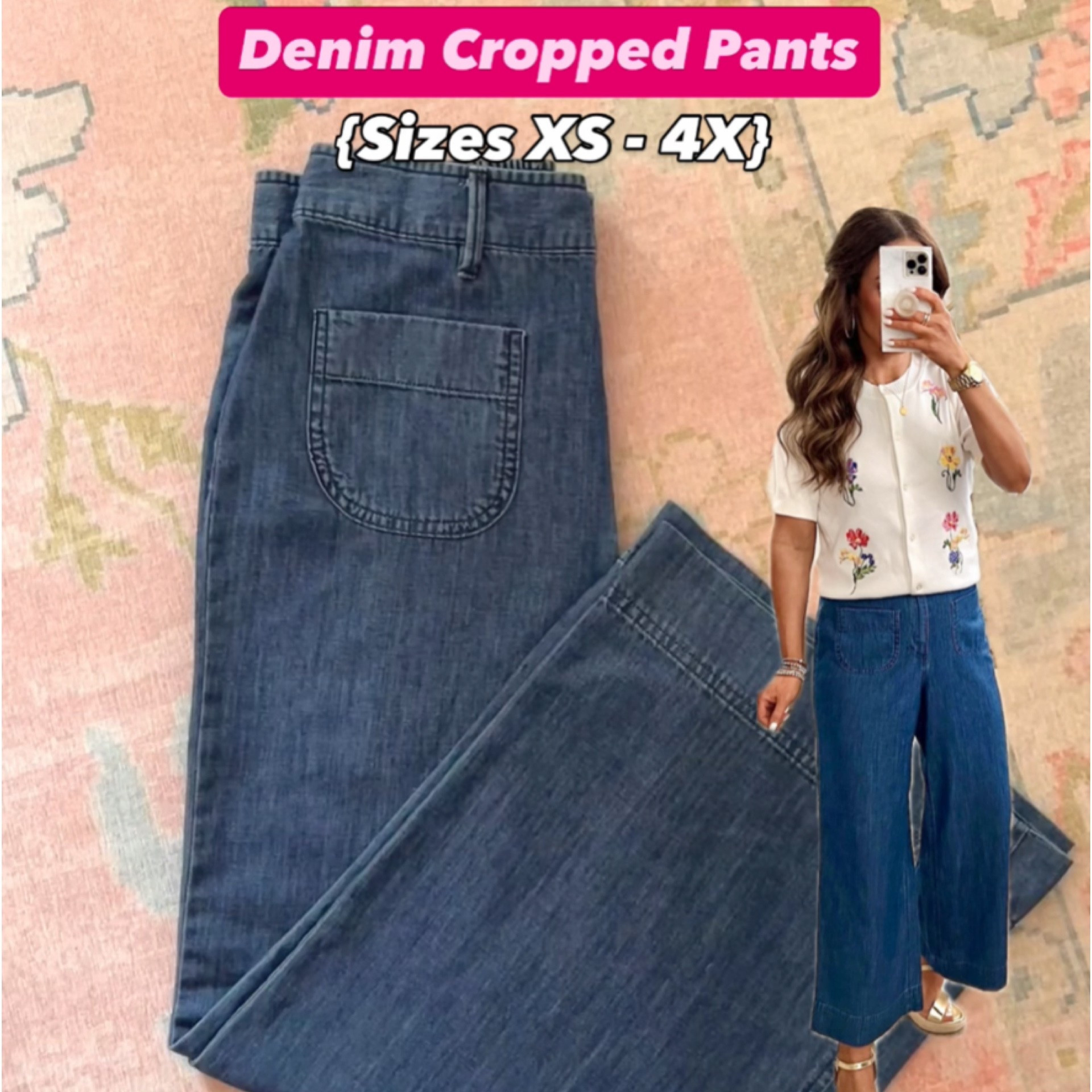 Cutest denim crop pants back in stock! Scroll to shop and follow us for more!