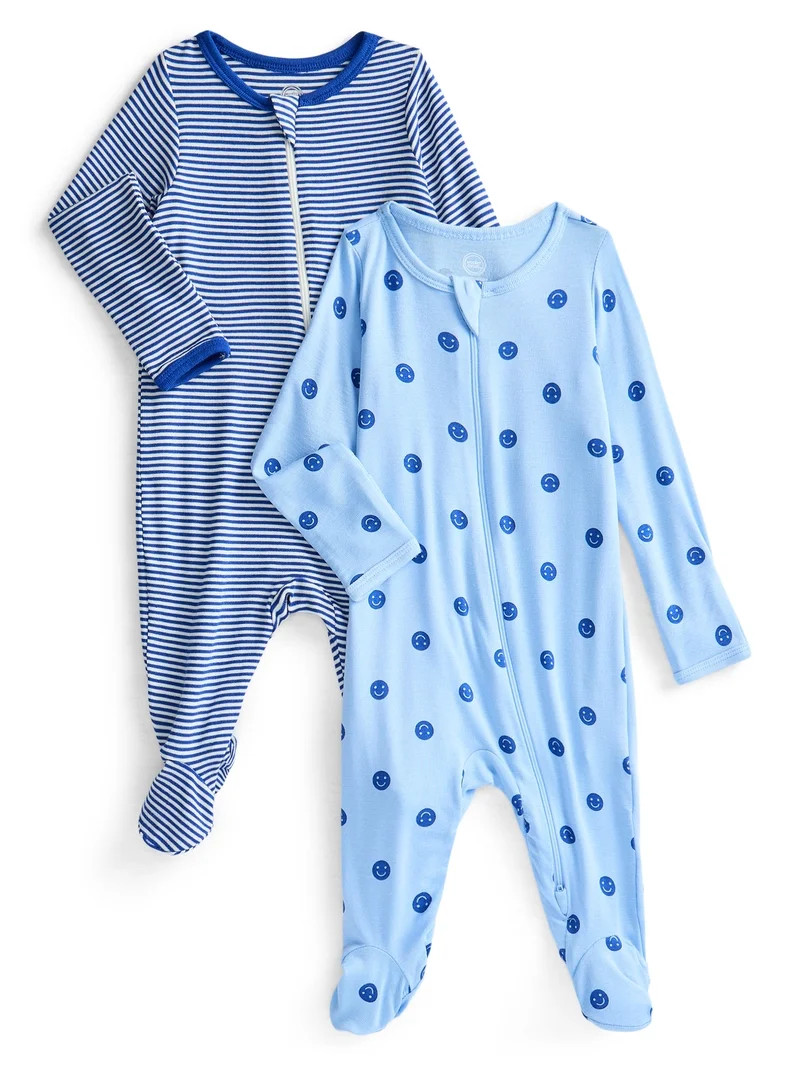 Wonder So Soft Modal by Wonder Nation Baby Unisex Two-Way Zipper Footed Sleep N Play Pajamas, 2-P... | Walmart (US)