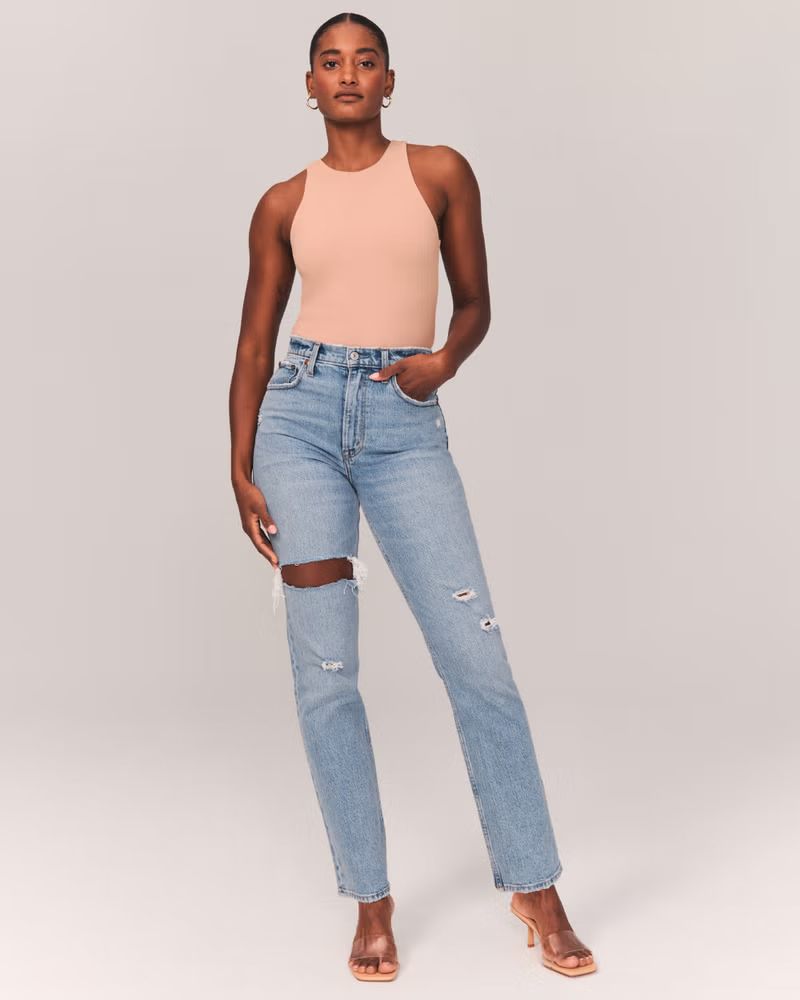 Women's Curve Love 90s Ultra High Rise Straight Jeans | Women's Bottoms | Abercrombie.com | Abercrombie & Fitch (US)