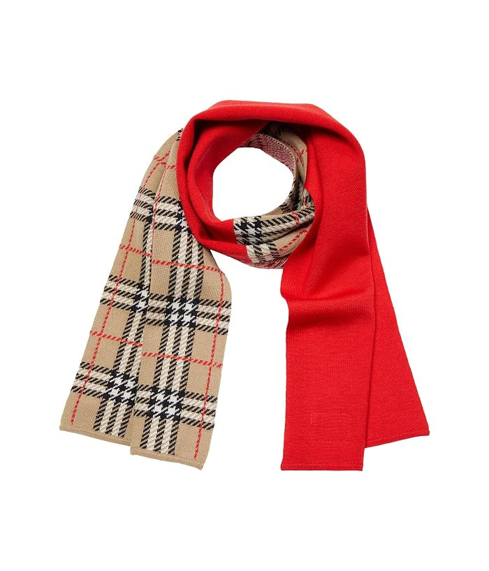 Burberry Kids Solid and Check Scarf (Bright Red) Scarves | Zappos