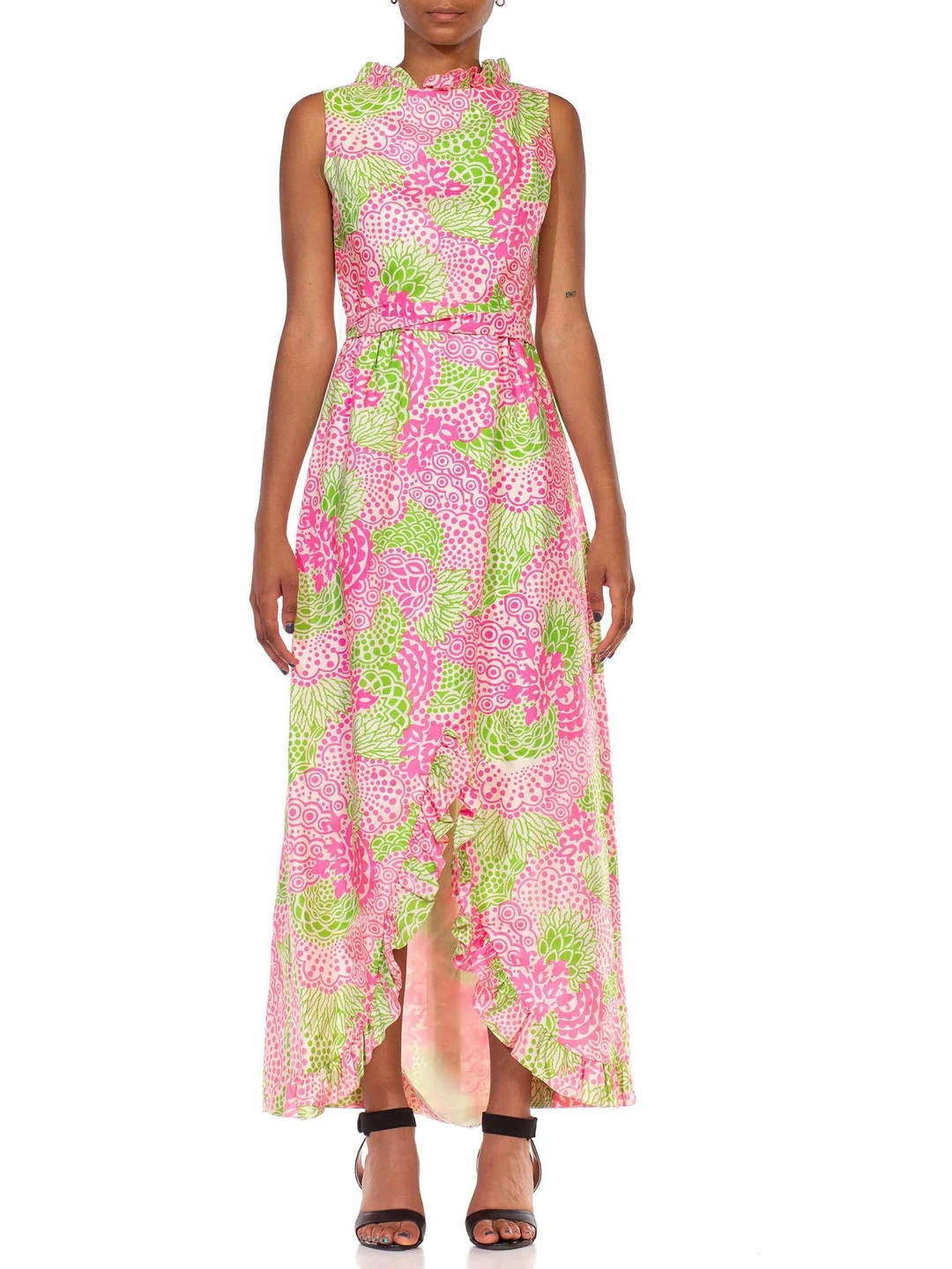 1960S Lilly Pulitzer Style Pink Green Organic Cotton Sleeveless Maxi Dress With Belt - Etsy | Etsy (US)