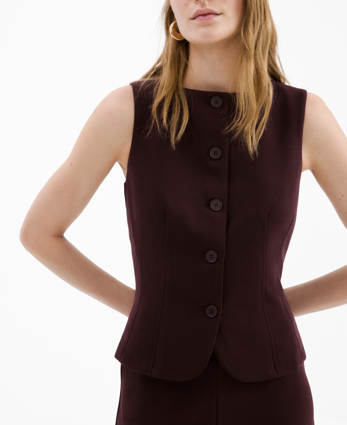 Mango Women's Buttons Suit Vest - Burgundy | Macy's