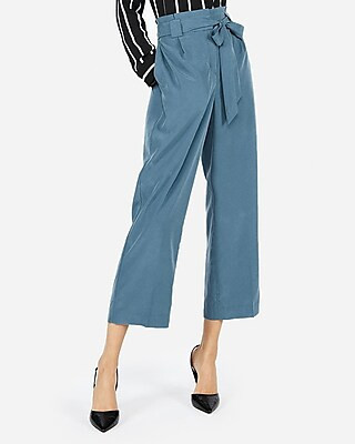 High Waisted Sandwashed Sash Waist Cropped Pant | Express