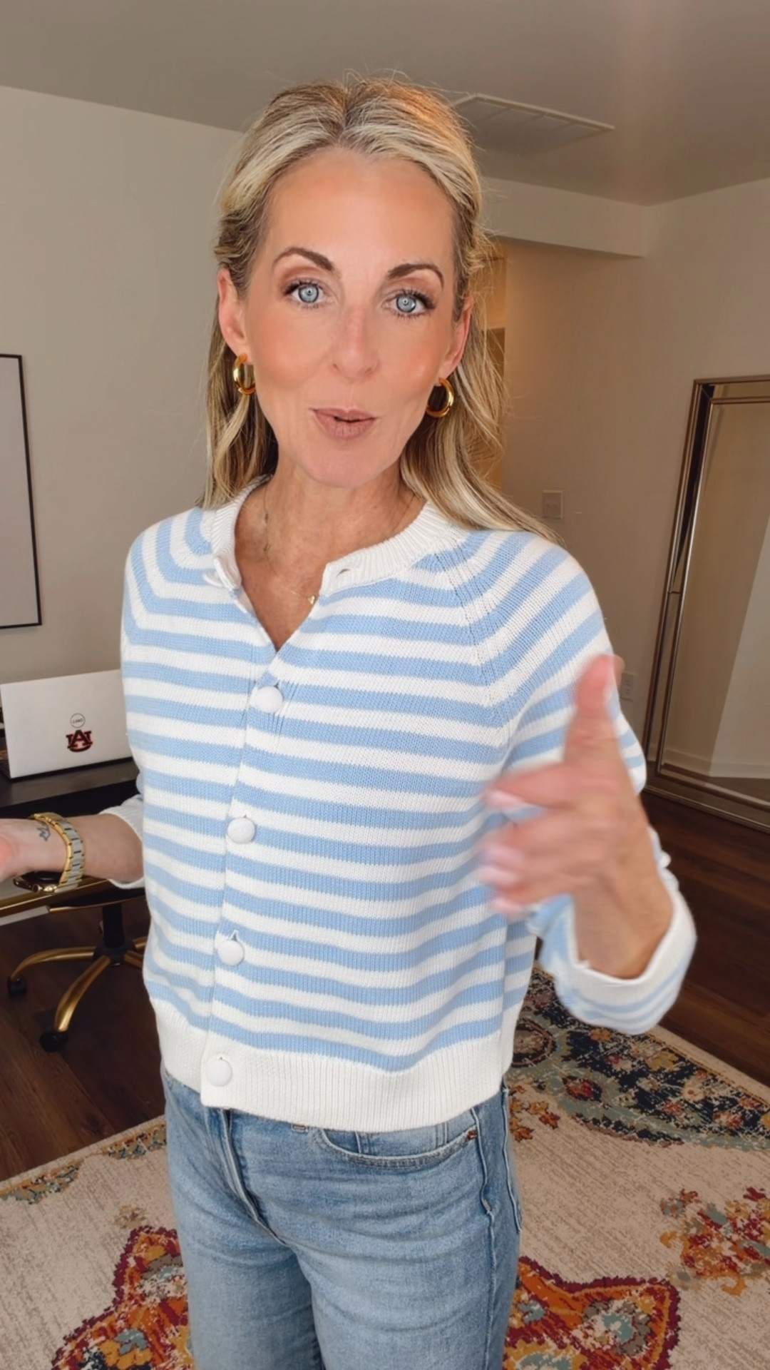 Women’s crewneck cotton cardigan from universal threads is a wardrobe stable but never goes out of style wearing a size small partially unbuttoned for a casual ease paired with my favorite high-rise 70s flare denim from target size small and the sweater size 2 in the jeans

#LTKootd #LTKdayinmylife #LTKgrwm