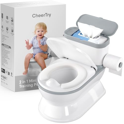 CheerTry 2-in-1 Toddler Potty Training Toilet - Larger Potty Chair & Detachable Training Seat for Boys & Girls Ages 1-3 with Flushing Sound, Wipes Storage, Toilet Paper Holder - Grey | Amazon (US)