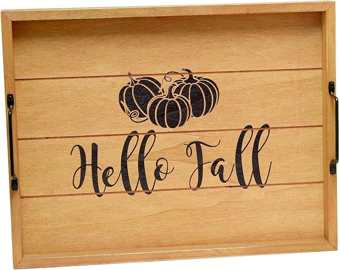 Elegant Designs HG2000-NHF Decorative Wood Serving Tray w/ Handles, 15.50'' x 12'', Natural Hello... | Amazon (US)